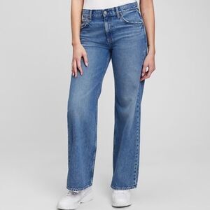 Gap Low Rise Stride Jeans Medium Blue Wash Wide Straight Leg Relaxed Denim sz 31